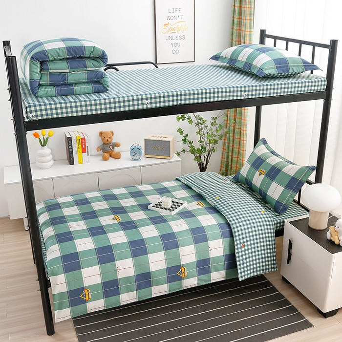 91家纺网 家纺一手货源 找家纺 乐旗家纺 2025新款13372全棉床笠款学生宿舍三件套六件套多件套 宝利格-绿