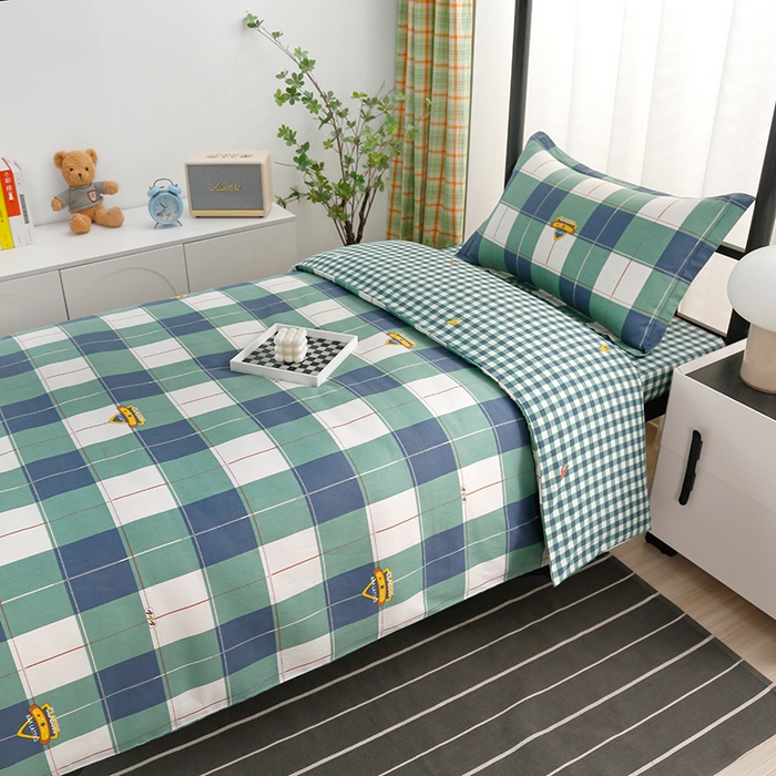 91家纺网 家纺一手货源 找家纺 乐旗家纺 2025新款13372全棉床笠款学生宿舍三件套六件套多件套 宝利格-绿