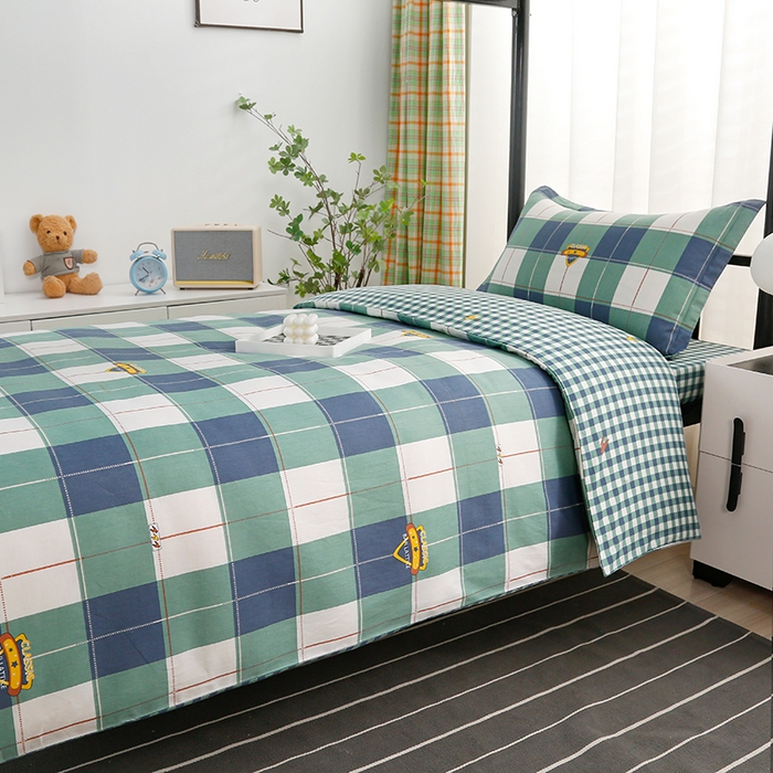 91家纺网 家纺一手货源 找家纺 乐旗家纺 2025新款13372全棉床笠款学生宿舍三件套六件套多件套 宝利格-绿