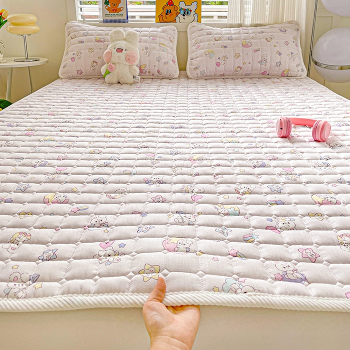 91家纺网 家纺一手货源 找家纺 （总）富馨莱 2025春夏新款纯棉双层纱软床垫护垫加厚