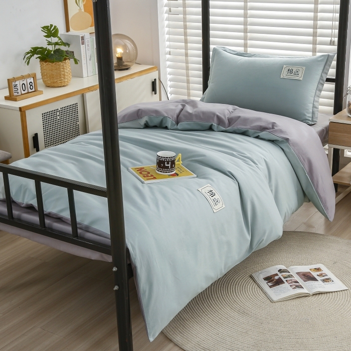91家纺网 家纺一手货源 找家纺 乐旗家纺 2025新款13372全棉床笠款学生宿舍三件套六件套多件套 淡雅绿+灰