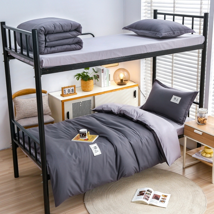 乐旗家纺 2025新款13372全棉床笠款学生宿舍三件套六件套多件套 深灰+浅灰