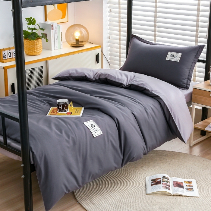91家纺网 家纺一手货源 找家纺 乐旗家纺 2025新款13372全棉床笠款学生宿舍三件套六件套多件套 深灰+浅灰