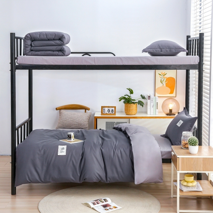 91家纺网 家纺一手货源 找家纺 乐旗家纺 2025新款13372全棉床笠款学生宿舍三件套六件套多件套 深灰+浅灰