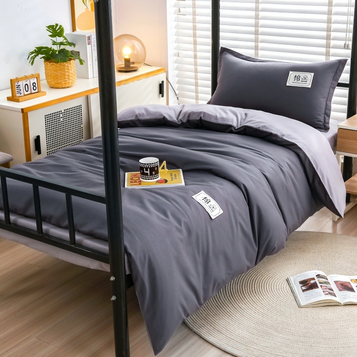 91家纺网 家纺一手货源 找家纺 乐旗家纺 2025新款13372全棉床笠款学生宿舍三件套六件套多件套 深灰+浅灰
