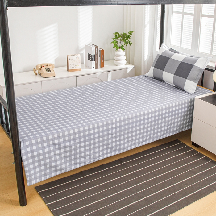 91家纺网 家纺一手货源 找家纺 乐旗家纺 2025新款13372全棉床笠款学生宿舍三件套六件套多件套 校园笔记-灰