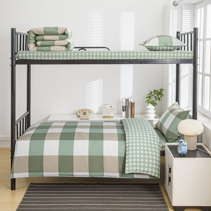 91家纺网 家纺一手货源 找家纺 乐旗家纺 2025新款13372全棉床笠款学生宿舍三件套六件套多件套 校园笔记-绿