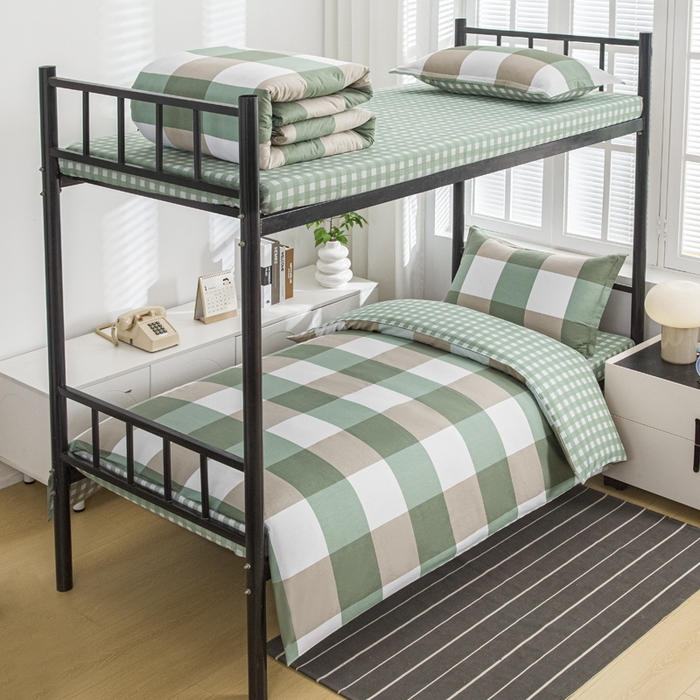 91家纺网 家纺一手货源 找家纺 乐旗家纺 2025新款13372全棉床笠款学生宿舍三件套六件套多件套 校园笔记-绿