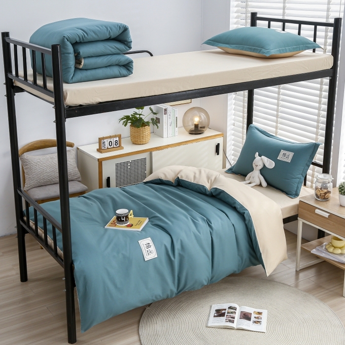 乐旗家纺 2025新款13372全棉床笠款学生宿舍三件套六件套多件套 月光蓝+卡其