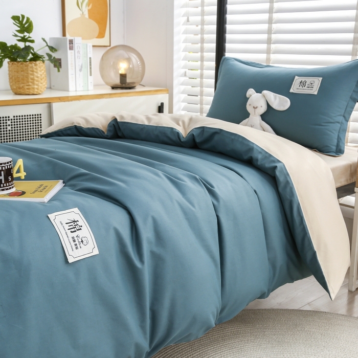 91家纺网 家纺一手货源 找家纺 乐旗家纺 2025新款13372全棉床笠款学生宿舍三件套六件套多件套 月光蓝+卡其