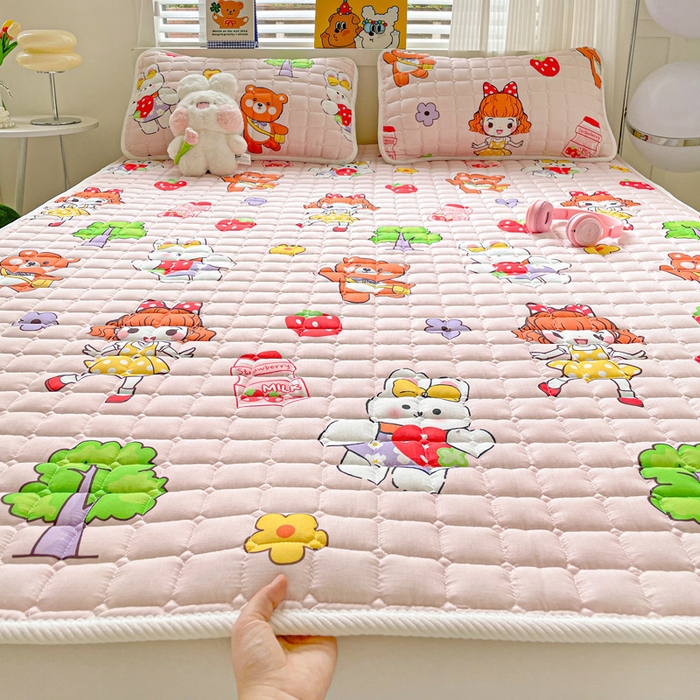 富馨莱 2025春夏新款纯棉双层纱软床垫护垫加厚 草莓女孩