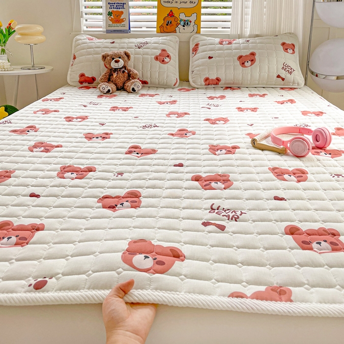 富馨莱 2025春夏新款纯棉双层纱软床垫护垫加厚 奶酪小熊