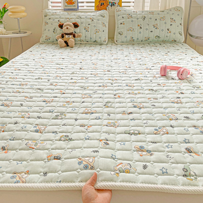 富馨莱 2025春夏新款纯棉双层纱软床垫护垫加厚 小汽车