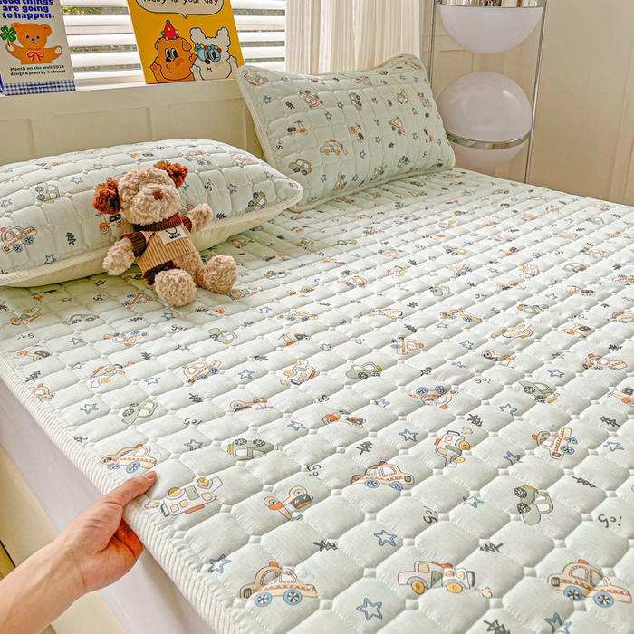 91家纺网 家纺一手货源 找家纺 富馨莱 2025春夏新款纯棉双层纱软床垫护垫加厚 小汽车