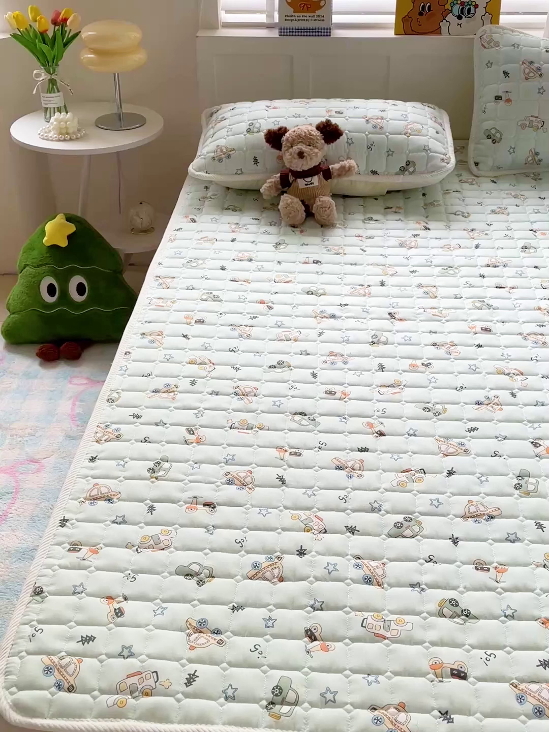 91家纺网 家纺一手货源 找家纺 富馨莱 2025春夏新款纯棉双层纱软床垫护垫加厚 小汽车