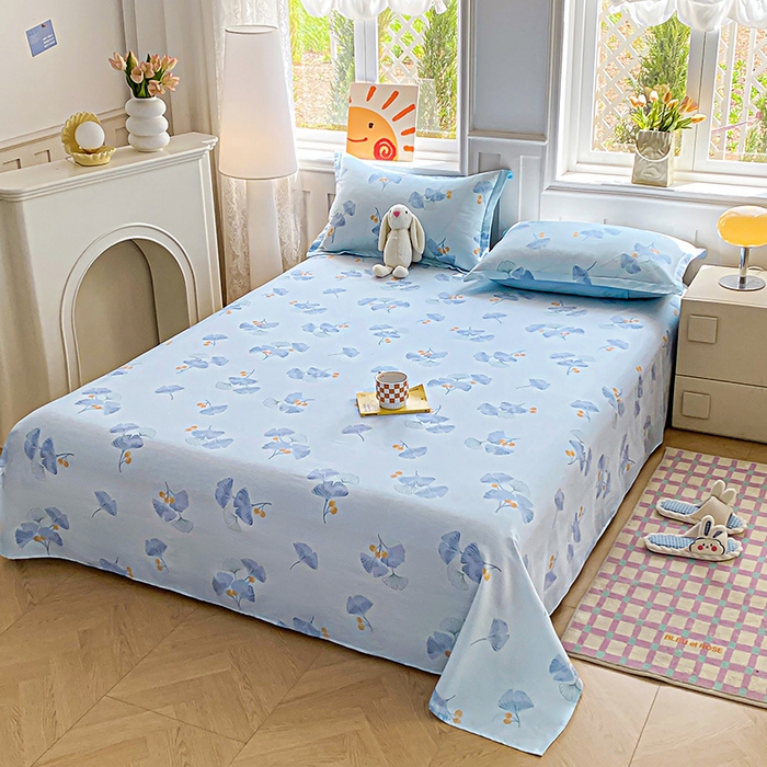 禧安居 2025新款高支高密活性印染全棉印花床单单床单（支持定制尺寸） 银杏叶