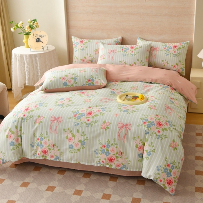 91家纺网 家纺一手货源 找家纺 宇彬家纺 2026直播新款13070全棉纯棉印花床单床笠款四件套和单被套喷气清新简约（缩水足可定做）清婉花语