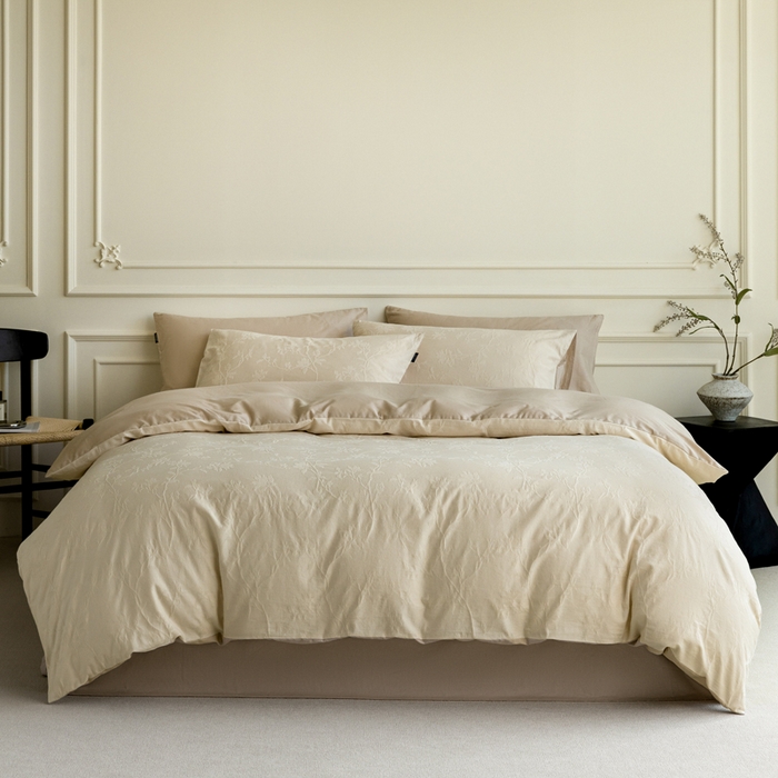 宜代光年 2025新款厚织全棉大提花极有家系列四件套 花影-奶白