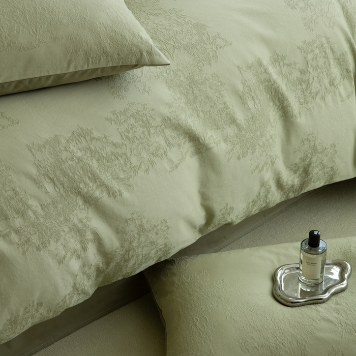 91家纺网 家纺一手货源 找家纺 宜代光年 2025新款厚织全棉大提花极有家系列四件套 小郁葱-浅绿