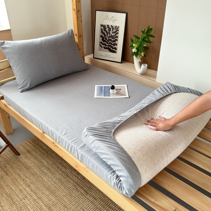 91家纺网 家纺一手货源 找家纺 北欧良品2025新款色织水洗棉学生单品床笠 纯棉-冰川灰