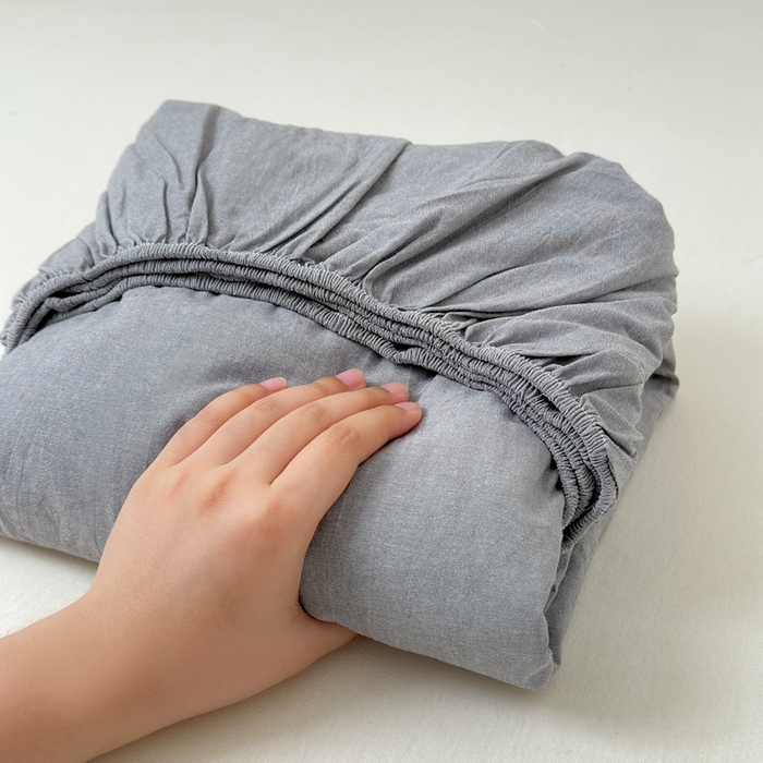 91家纺网 家纺一手货源 找家纺 北欧良品2025新款色织水洗棉学生单品床笠 纯棉-冰川灰