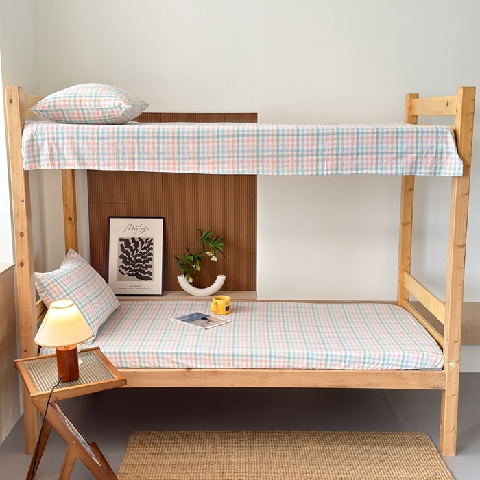 91家纺网 家纺一手货源 找家纺 北欧良品2025新款色织水洗棉学生单品床笠 纯棉-冰淇淋格