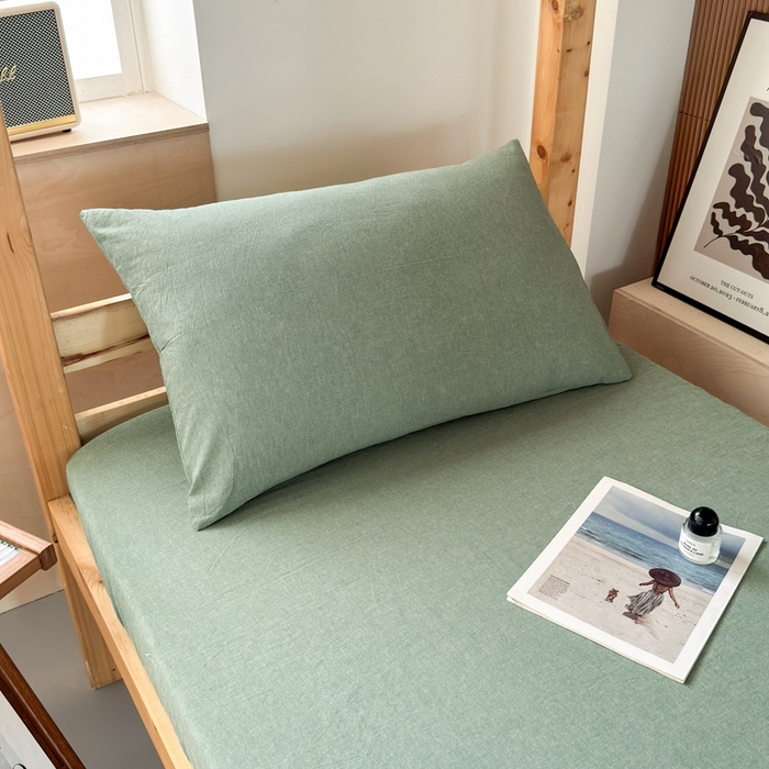 91家纺网 家纺一手货源 找家纺 北欧良品2025新款色织水洗棉学生单品床笠 纯棉-草绿