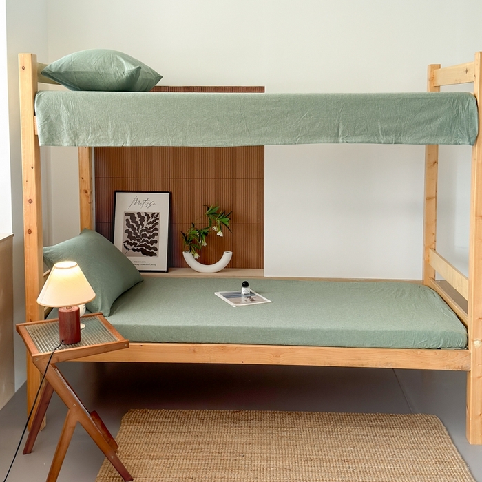 91家纺网 家纺一手货源 找家纺 北欧良品2025新款色织水洗棉学生单品床笠 纯棉-草绿