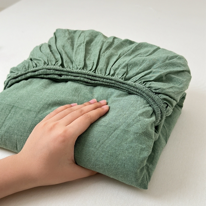 91家纺网 家纺一手货源 找家纺 北欧良品2025新款色织水洗棉学生单品床笠 纯棉-草绿