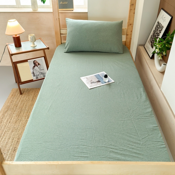 91家纺网 家纺一手货源 找家纺 北欧良品2025新款色织水洗棉学生单品床笠 纯棉-草绿