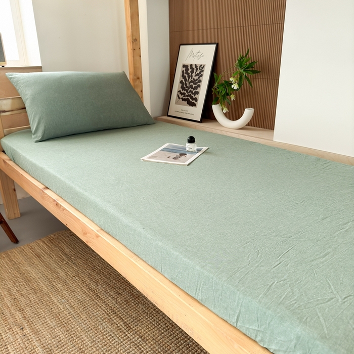 91家纺网 家纺一手货源 找家纺 北欧良品2025新款色织水洗棉学生单品床笠 纯棉-草绿