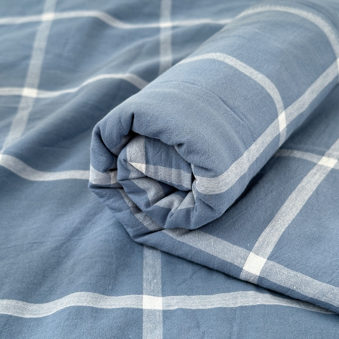 91家纺网 家纺一手货源 找家纺 北欧良品2025新款色织水洗棉学生单品床笠 纯棉-海蓝大格