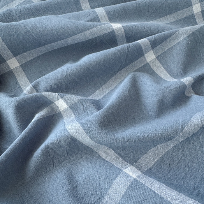 91家纺网 家纺一手货源 找家纺 北欧良品2025新款色织水洗棉学生单品床笠 纯棉-海蓝大格