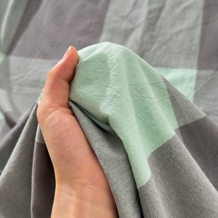 91家纺网 家纺一手货源 找家纺 北欧良品2025新款色织水洗棉学生单品床笠 纯棉-灰绿大格