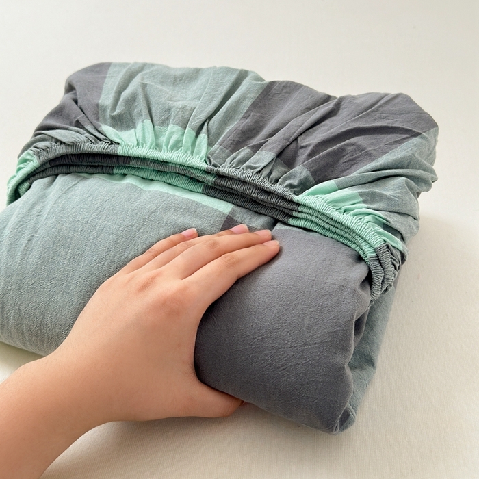 91家纺网 家纺一手货源 找家纺 北欧良品2025新款色织水洗棉学生单品床笠 纯棉-灰绿大格