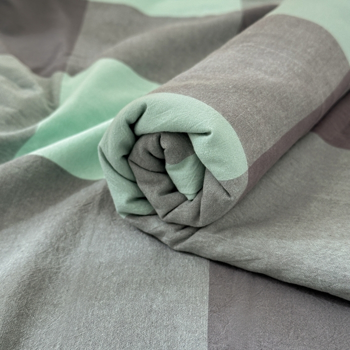 91家纺网 家纺一手货源 找家纺 北欧良品2025新款色织水洗棉学生单品床笠 纯棉-灰绿大格