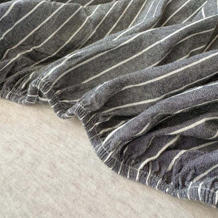91家纺网 家纺一手货源 找家纺 北欧良品2025新款色织水洗棉学生单品床笠 纯棉-灰细条