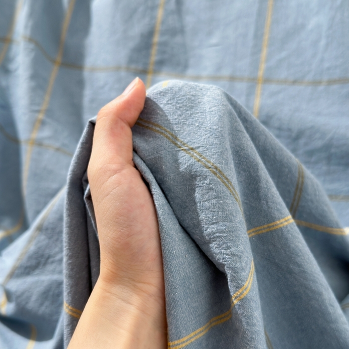 91家纺网 家纺一手货源 找家纺 北欧良品2025新款色织水洗棉学生单品床笠 纯棉-金线格蓝