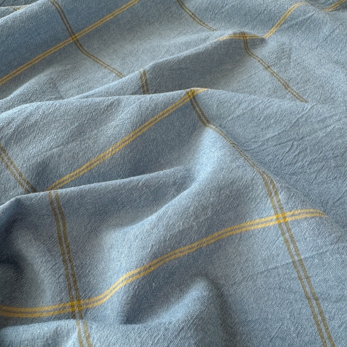 91家纺网 家纺一手货源 找家纺 北欧良品2025新款色织水洗棉学生单品床笠 纯棉-金线格蓝