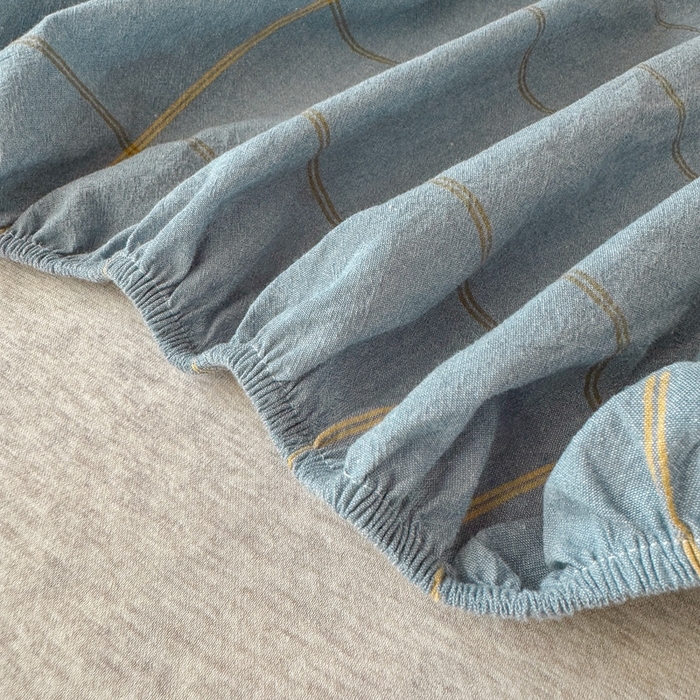 91家纺网 家纺一手货源 找家纺 北欧良品2025新款色织水洗棉学生单品床笠 纯棉-金线格蓝