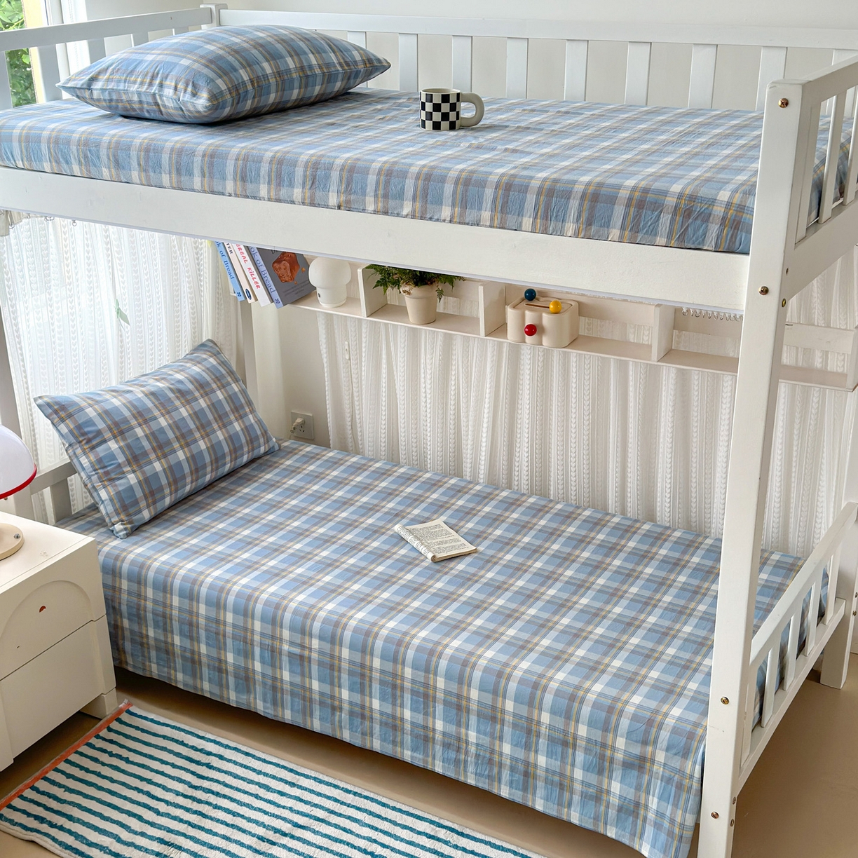 北欧良品2025新款色织水洗棉学生单品床笠 纯棉-简兮蓝