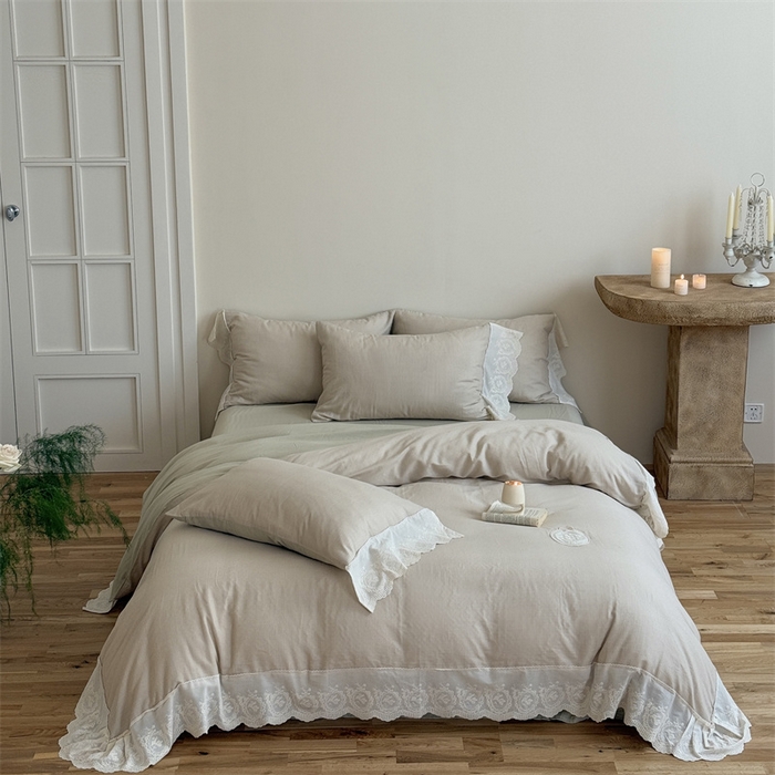 91家纺网 家纺一手货源 找家纺 （总）曼布缇 2025新款A类双层纱花边四件套--浪漫香榭（会员减20）