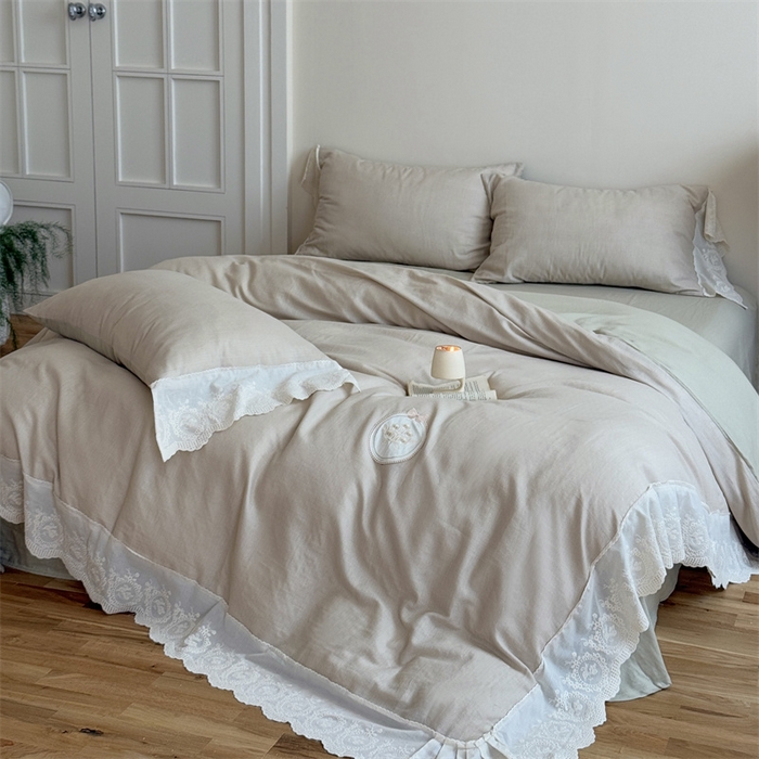 91家纺网 家纺一手货源 找家纺 （总）曼布缇 2025新款A类双层纱花边四件套--浪漫香榭（会员减20）