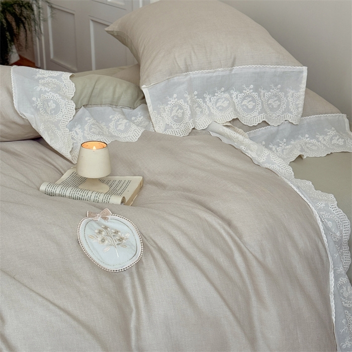 91家纺网 家纺一手货源 找家纺 （总）曼布缇 2025新款A类双层纱花边四件套--浪漫香榭（会员减20）