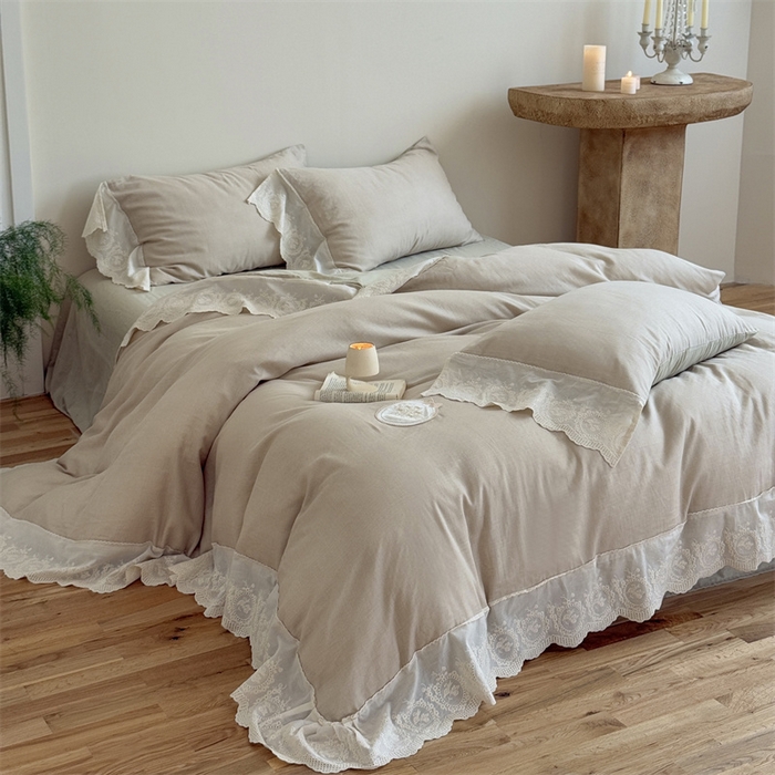 91家纺网 家纺一手货源 找家纺 （总）曼布缇 2025新款A类双层纱花边四件套--浪漫香榭（会员减20）