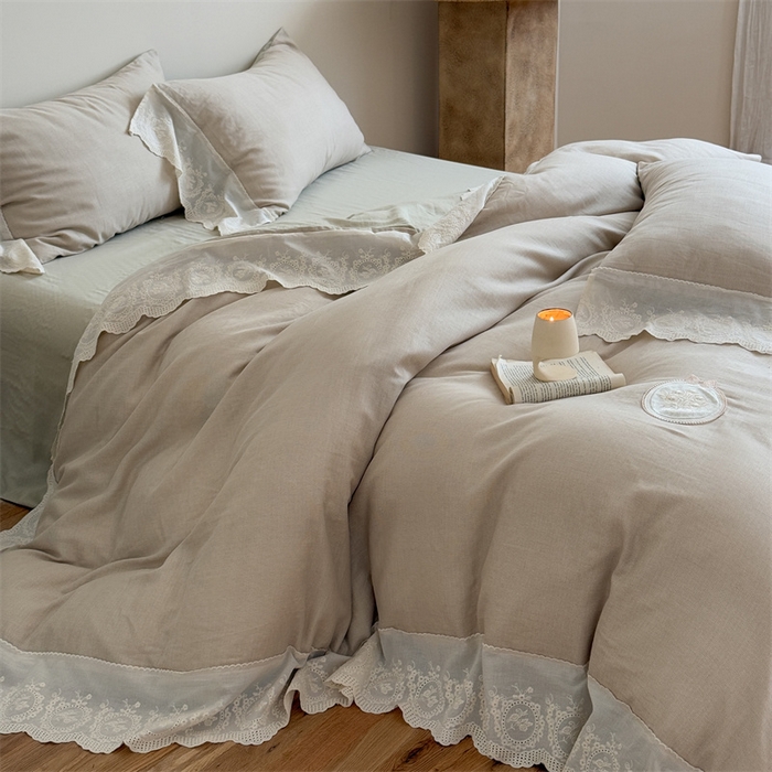 91家纺网 家纺一手货源 找家纺 （总）曼布缇 2025新款A类双层纱花边四件套--浪漫香榭（会员减20）