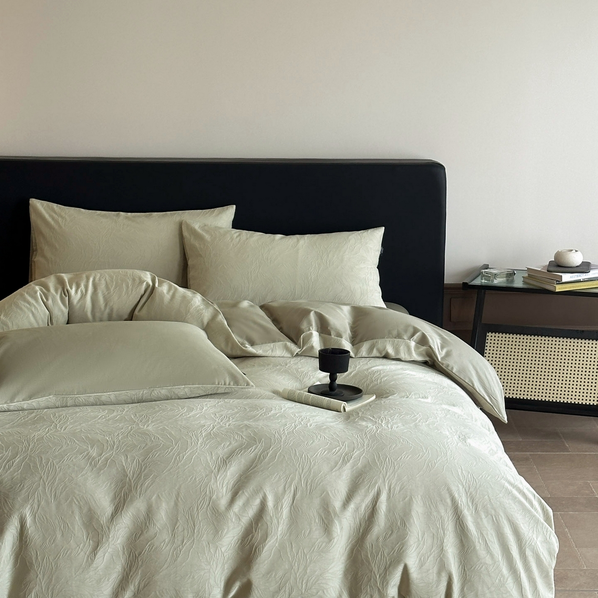 91家纺网 家纺一手货源 找家纺 宜代光年 2025新款厚织全棉大提花系列四件套 柠初-浅绿