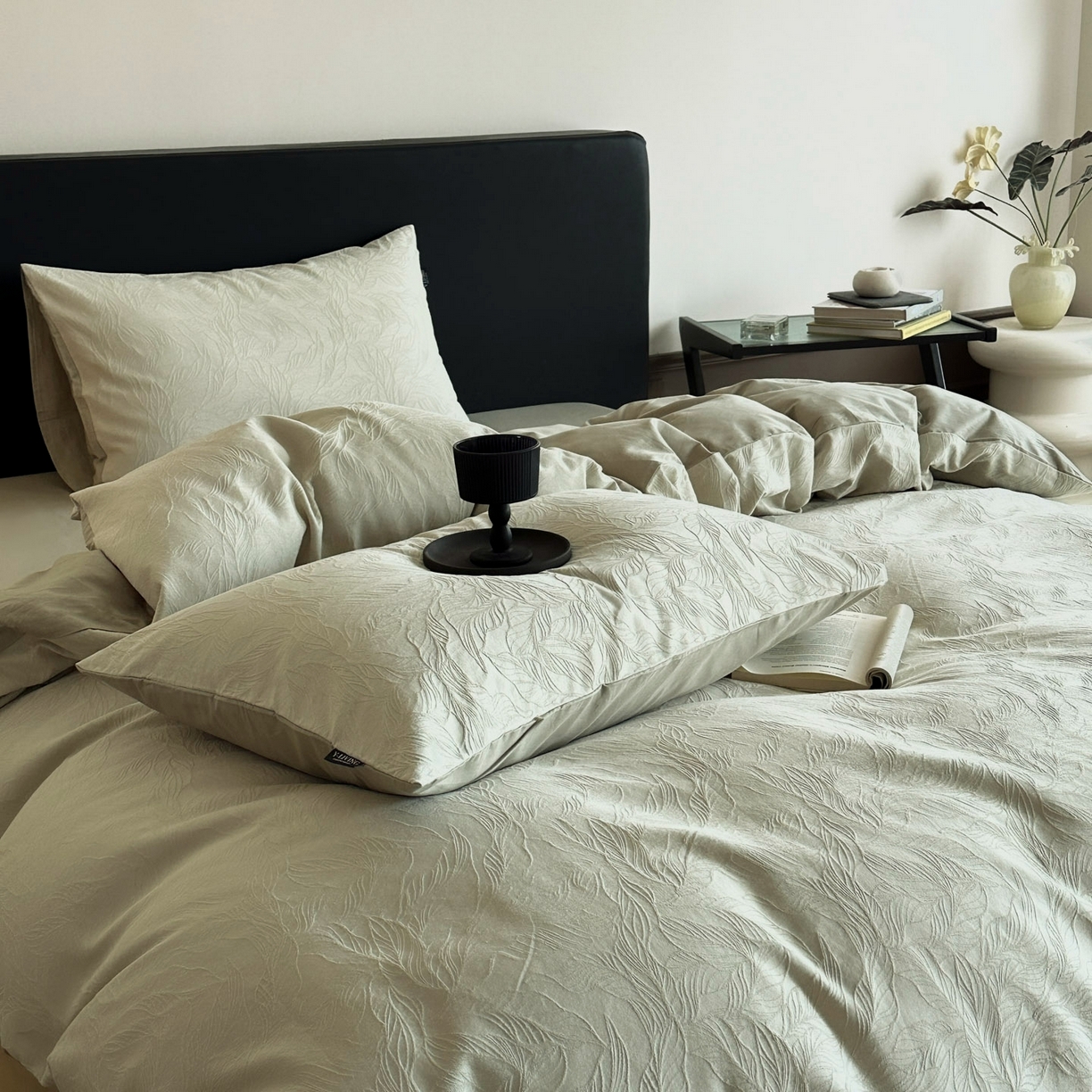 91家纺网 家纺一手货源 找家纺 宜代光年 2025新款厚织全棉大提花系列四件套 柠初-浅绿