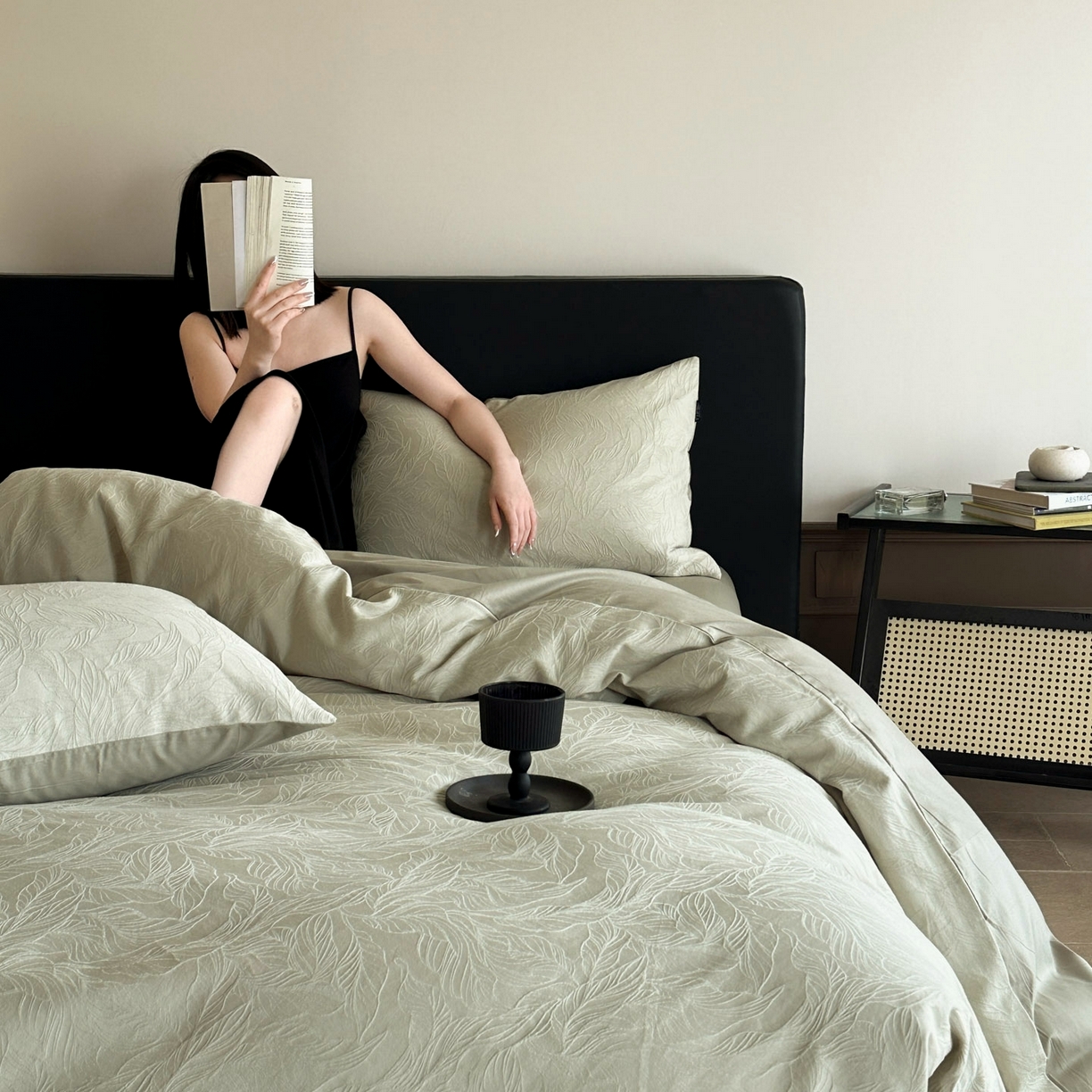 91家纺网 家纺一手货源 找家纺 宜代光年 2025新款厚织全棉大提花系列四件套 柠初-浅绿