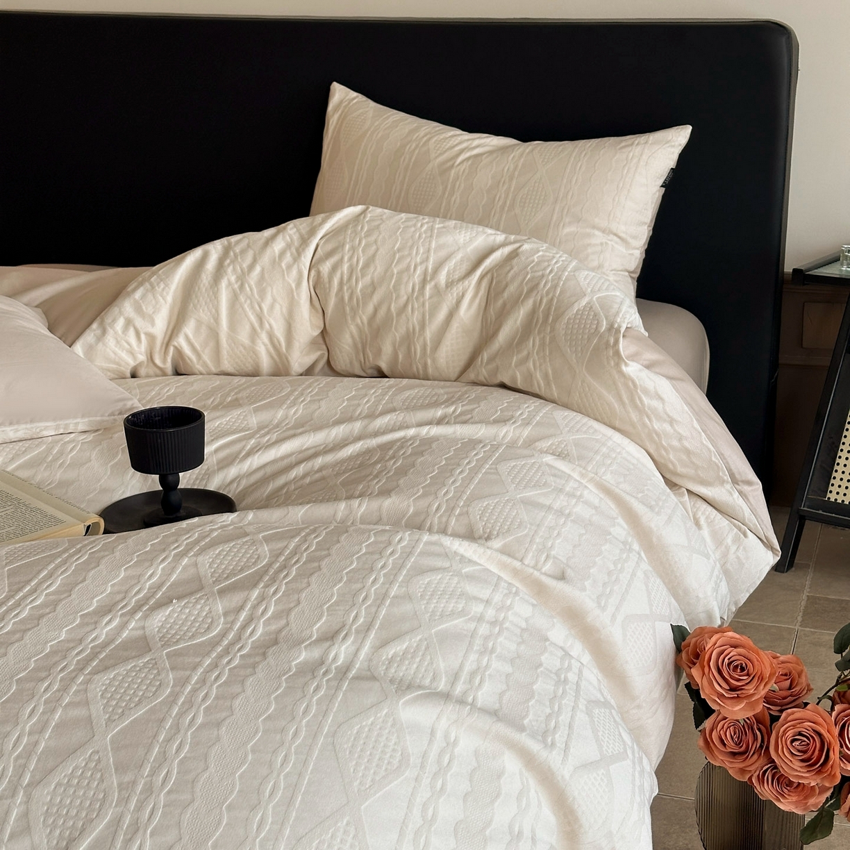 91家纺网 家纺一手货源 找家纺 宜代光年 2025新款厚织全棉大提花系列四件套 阳光少年-奶白